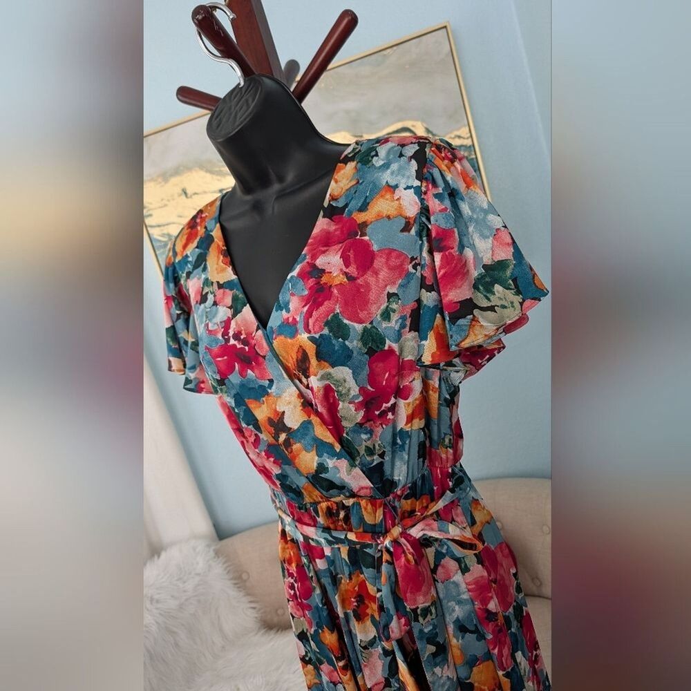 Nicole Miller Floral V-Neck Maxi Dress Size S - Picture 9 of 16